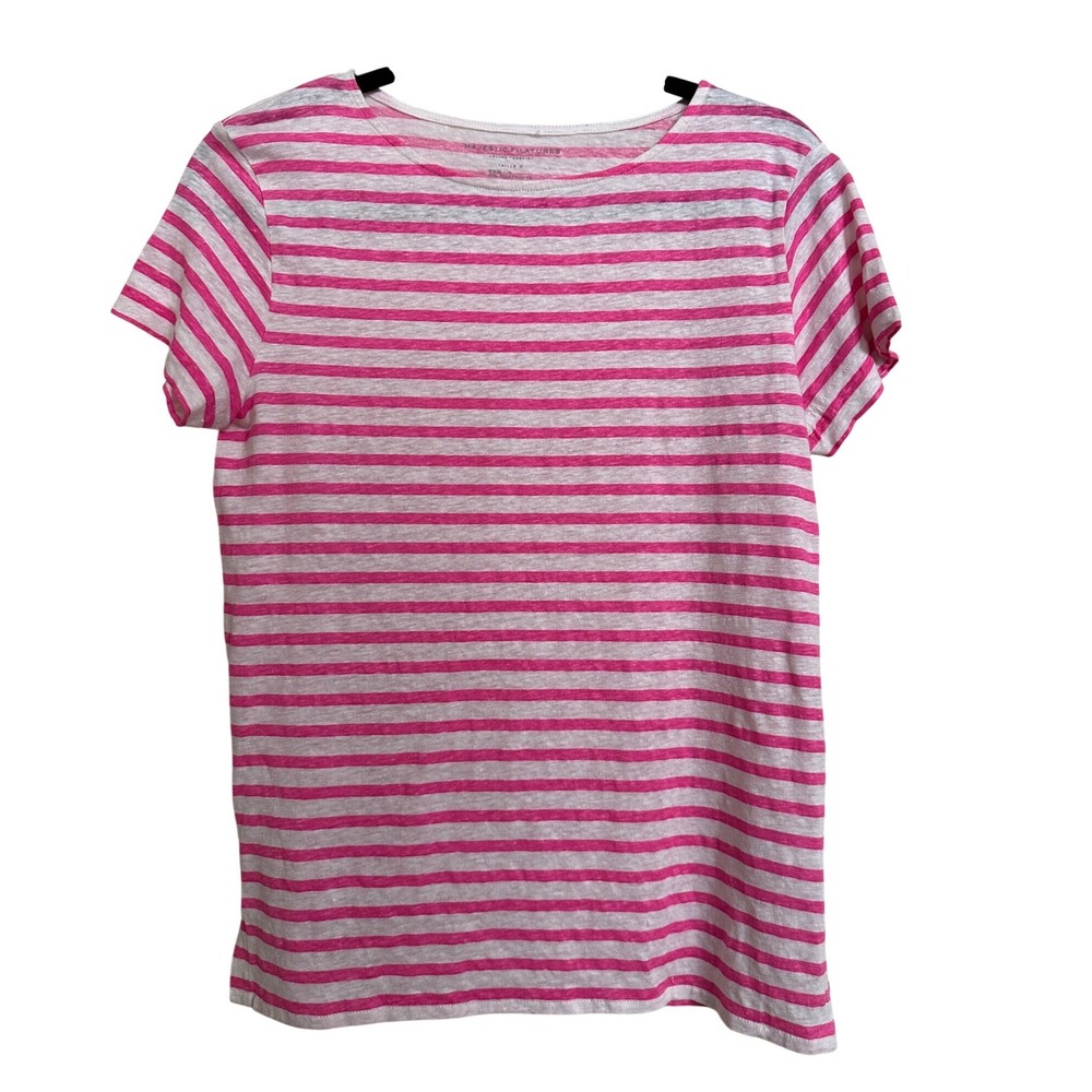 Majestic Filatures Pink White Striped Linen Blend Tee M173-FTS449 Size 2